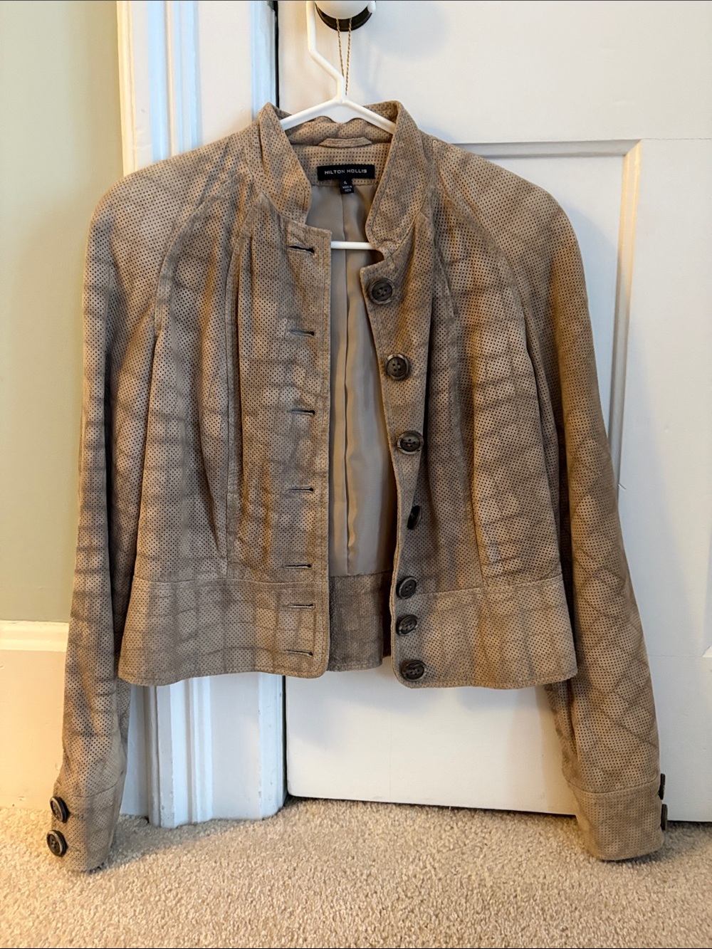 Worthington Taupe Cropped Textured Leather Jacket